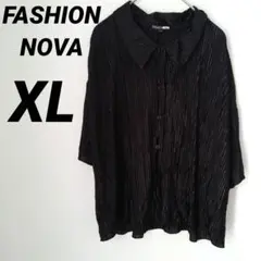 美品✨大特価　FASHION NOVA【XL】黒 プリーツシャツ 通気性　大きめ