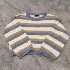 ストライプデザイン長袖ニットセーター