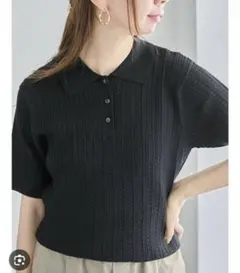 テチチ　ミニケーブルポロニット　ブラック　半袖ニットポロシャツのサムネイル