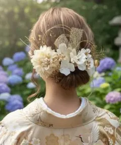 即日発送♥卒業式 成人式 和装髪飾りホワイト ゴールド 花飾り