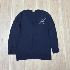 ヒューマンウーマン ニット 紺 2 Vネックセーター 刺繍 カジュアル 普段着