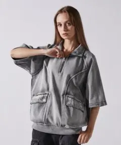 VintageDesignShortSleeveHalf ZipT-shirt