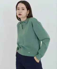 TINA・JOJUN 襟付きニット グリーン