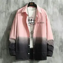 秋グラデーションの長袖シャツ男性の潮牌はゆったりしているHKM