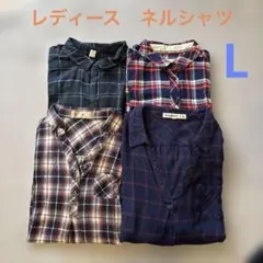 レディース チェック柄 ネルシャツ4枚セット