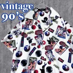 90s ヴィンテージ ミラーボール ディスコ 総柄 半袖シャツ レトロ ゆるだぼ