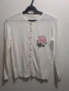 ジーザスディアマンテ★バラ・ローズ・薔薇 ホワイトカーディガン ★パールボタン