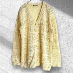 QUESTION ZONE レトロ　透かし編み ニットカーディガン　花ボタン