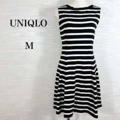 UNIQLOユニクロ　ワンピース　ノースリーブ　ボーダー　綿混　黒白　M 美品