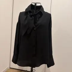 ZARA ボウタイ付き 長袖シャツ ブラウス ブラックのサムネイル