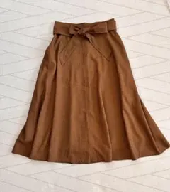 【NATURAL BEAUTY BASIC】ブラウン フレアスカート リボン付き