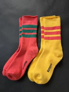 ROTOTO ストライプソックス 2足 靴下 メンズ イエロー レッド 2回着用
