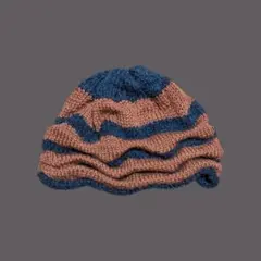 ハンドメイド　ニット帽　ビーニー　ボーダー