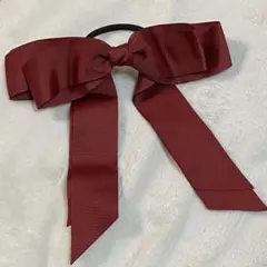 バーガンディ　グログランリボンヘアゴム　赤