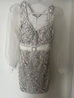 シースルー袖の花模様タイトドレス