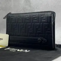 未使用級✨フェンディ FF エンボス セカンドバック レザー ブラック 付属品◎
