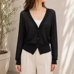 UNIQLO ユニクロ【M】薄手長袖カーディガン シースルー 羽織り ブラックのサムネイル