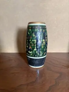 【九谷焼 陶幸窯】花瓶 モダン 抽象文様 緑 黒 伝統工芸 花器 壺