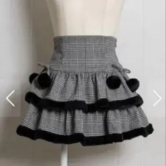 pium ファー付きティアードミニスカート ブラックチェック