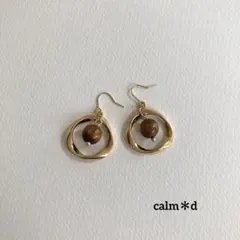 【43】天然石タイガーアイ ゴールド サークル ピアス イヤリング ハンドメイド