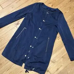 SHIPS ネイビー ノーカラーコート 38