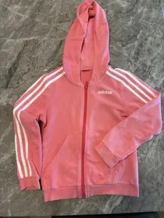 【adidas】パーカー キッズ ピンク 130〜140相当 フルジップ