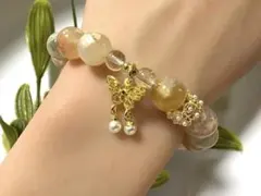 《68》SALE 天然石 デザインブレスレット 桜瑪瑙 水晶