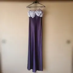 パープル ロングドレス リボン付き