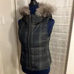 美品　アナイ　フォックスファー付きリバーシブル　ダウンベスト　チェック　ブラック