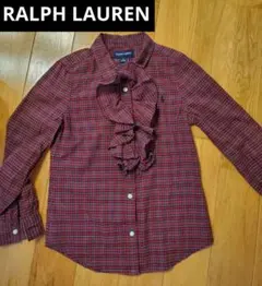 美品！Ralph Lauren　フリル付き　赤　チェック長袖シャツ　ブラウス