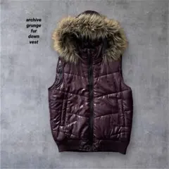 archive grunge fur down vest 紫 L