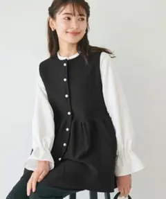 coca パール釦スポンディッシュニットペプラムベスト コカ