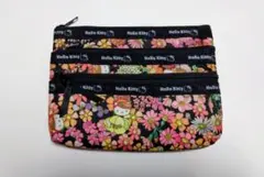 キティちゃん　Hello Kitty 花柄 3ポケットポーチ