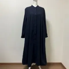 無印良品　ロングワンピース　ネイビー　長袖　秋　冬　大人　ナチュラル　可愛い