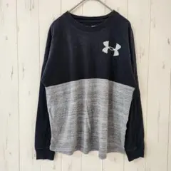 アンダーアーマー バイカラー カットソー クルーネック 長袖 M～L 黒 灰