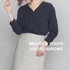 BEAUTY & YOUTH BY サテン Vネック 9分袖 ブラウス Sのサムネイル