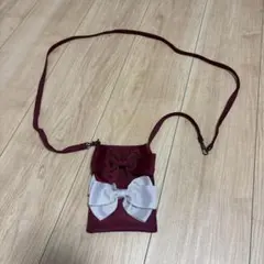 リボン付き スマホショルダー ミニポシェット ボルドー