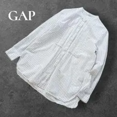 GAP　ギャップ　ピンタックバンドカラーシャツ　ストライプ　大きめL　コットン