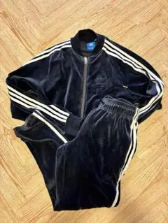 adidas アディダス ベロア ジャージ　 セットアップ ネイビー