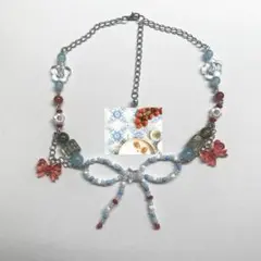 ビーズネックレス ハンドメイド ウィッシュコア y2k 南欧 リボン マリン