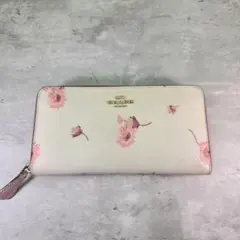 【美品】コーチ 長財布 ラウンドファスナー 花柄 レザー ブランドロゴ