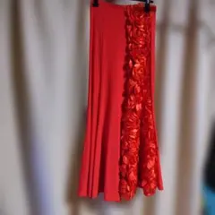 最終値下げ　社交ダンスロングスカート　赤　バラの花