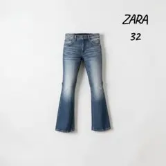 ZARA フレアデニムパンツ 32 ブーツカット Y2K ヴィンテージ加工