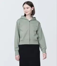 未使用　無印良品　裏起毛スウェットショート丈フルジップパーカー　ライトグリーンL