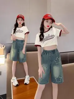 半ズボン　女の子　140　星　デニムパンツ　ジーパン　ハーフパンツ　新品　韓国