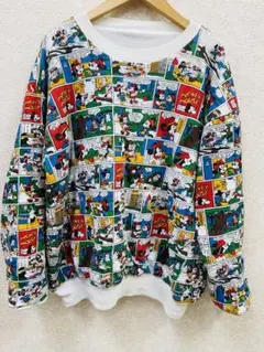 【希少】Disney ミッキーマウス　アニメ総柄　リバーシブルスウェット　ONE