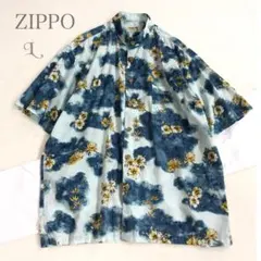 1360 ノーカラーシャツ　ZIPPO アロハシャツ　ハイビスカス　レア古着のサムネイル