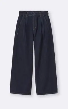 週末セール❗️美品　GU　デニムタックトラウザー　ネイビー　Mのサムネイル