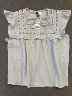 H&M テクスチャードジャージトップス　ライトブルー