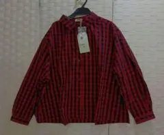 新品dgyコットン薄起毛 ギンガムチェック ワイド ブラウス